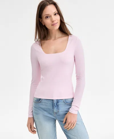 Madden Girl Juniors' Square-neck Double-layer Long-sleeve Top In Purple
