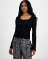 Madden Girl Juniors' Square-neck Sweater In Black