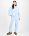 Madden Girl Juniors Star Sherpa Zip Up Sherpa Fleece Sweatpants In Pink