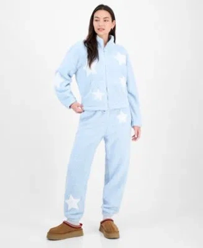 Madden Girl Juniors Star Sherpa Zip Up Sherpa Fleece Sweatpants In Pink