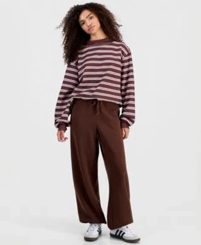 Madden Girl Juniors Striped Mock Neck Sweatshirt Balloon Leg Sweatpants In Brown