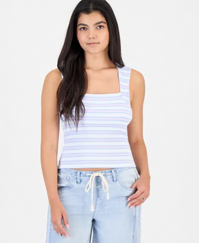 Madden Girl Juniors' Striped Ribbed Knit Sleeveless Top In Blue