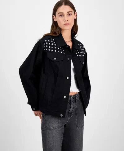 Madden Girl Juniors' Studded Boyfriend Denim Jacket In Black