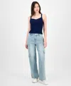 Madden Girl Juniors' Super High-rise Cargo Skater Jeans In Blue