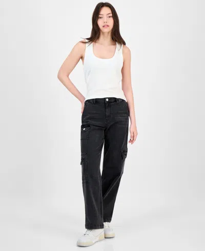 Madden Girl Juniors' Super High-rise Cargo Skater Jeans In Black