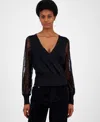 Madden Girl Juniors' Surplice-neck Lace-sleeve Sweater In Black