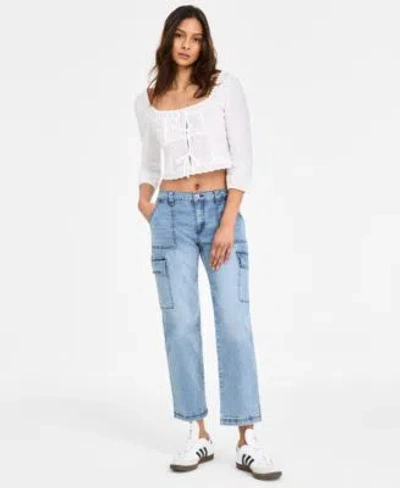 Madden Girl Juniors Tie Front Crop Top Cargo Skater Jeans In Dark Wash