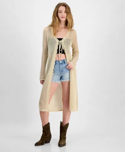 Madden Girl Juniors' Tie-front Duster Cardigan In Beached Sand