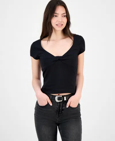 Madden Girl Juniors' Twist-front Scoop-neck Top In Black
