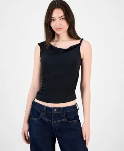 Madden Girl Juniors' Twisted-strap Asymmetrical Top In Black