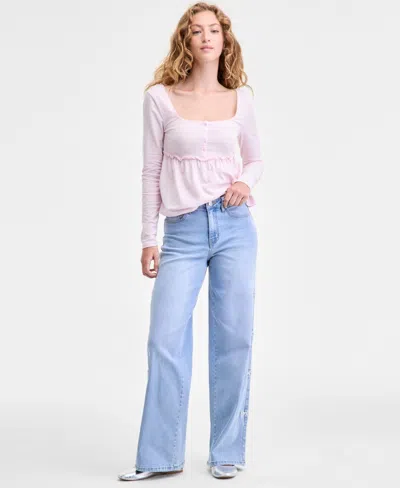 Madden Girl Juniors' Ultra 90s High-rise Bow-trim Jeans In Animal Print