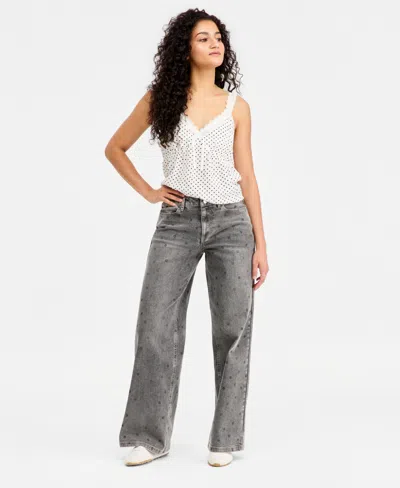 Madden Girl Juniors' Ultra '90s Polka-dot Jeans In Gray