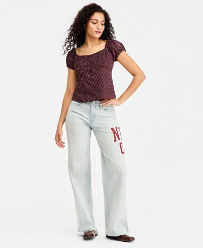 Madden Girl Juniors' Ultra '90s Wide-leg Varsity Jeans In Blue