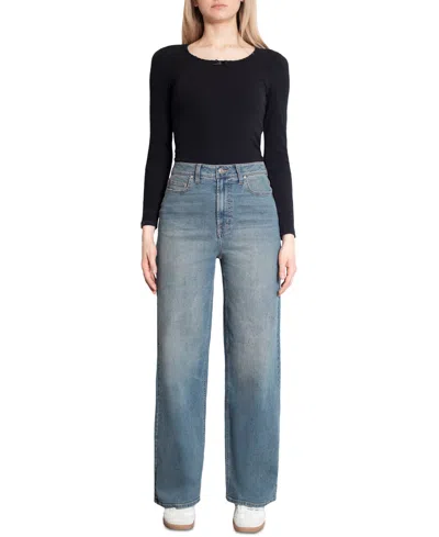 Madden Girl Juniors' Ultra High-rise 90s Faded Wide-leg Jeans In Medium Tint