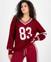 Madden Girl Juniors' Varsity Long-sleeve Open Knit Sweater In Red