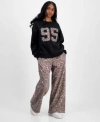 Madden Girl Juniors Varsity Sweatshirt Leopard Print Pants In Black