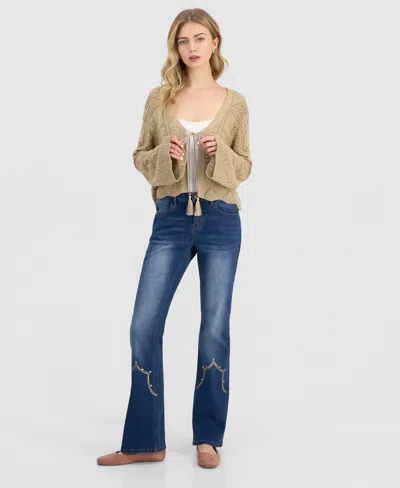 Madden Girl Juniors' Western Embroidery Rhinestone Bootcut Jeans In Blue