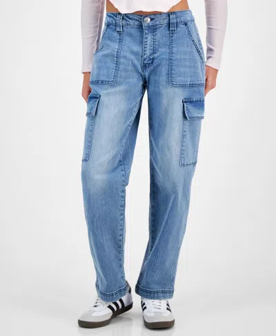 Madden Girl Juniors' Wide-leg Cargo Skater Jeans In Medium Wash