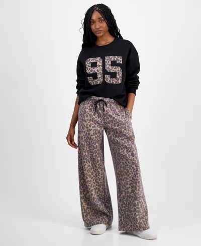 MADDEN GIRL JUNIORS' WIDE-LEG LEOPARD-PRINT SWEATPANTS