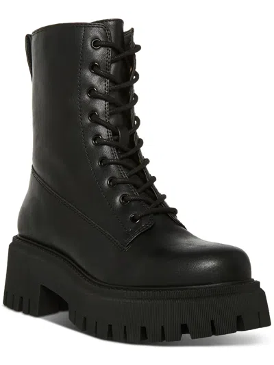 Madden Girl Knight Womens Faux Leather Lug Sole Combat & Lace-up Boots In Black
