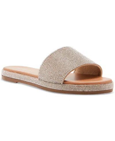 Madden Girl Lizaa Rhinestone Platform Slide Sandals In Neutral