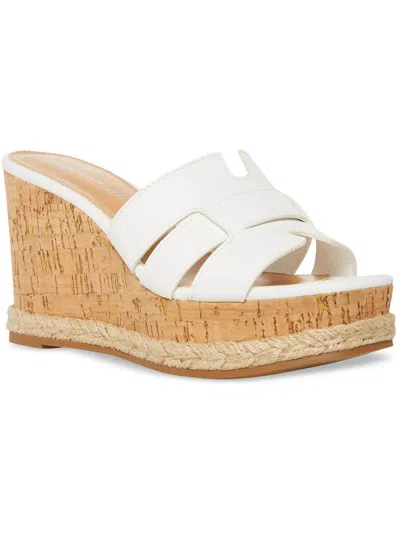 Madden Girl Martinaa Womens Faux Leather Strappy Wedge Sandals In White
