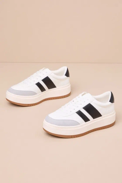 Madden Girl Navida White And Black Lace-up Platform Sneakers