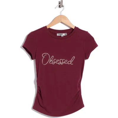 Madden Girl Obsessed Rhinestone Ruched Side T-shirt In Burgundy