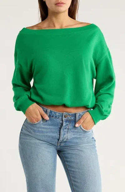 Madden Girl Off The Shoulder Bubble Hem Sweatshirt In Green