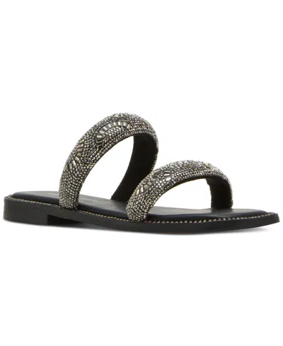 Madden Girl Partly Rhinestone Two-band Slide Sandals In Black Rhinestone