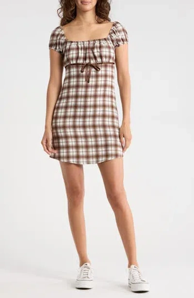 Madden Girl Plaid Puff Sleeve A-line Minidress In Multi