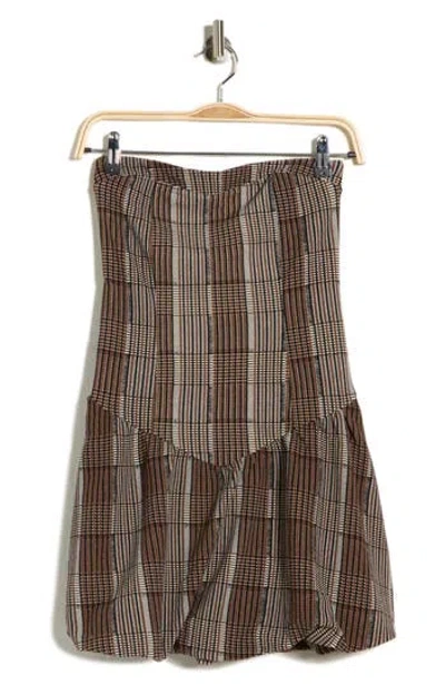 Madden Girl Plaid Strapless Drop Waist Minidress In Brown