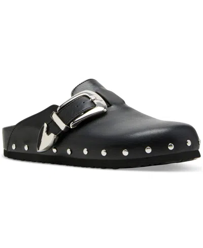 Madden Girl Ppepper Buckle Detailed Western Clogs In Black Smooth