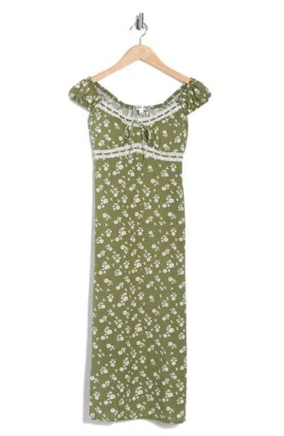 Madden Girl Puff Sleeve Lace Trim Midi Dress