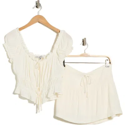 Madden Girl Puff Sleeve Peplum Crop Top & Miniskirt Set In White