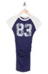 Madden Girl Raglan Sleeve Ruched Midi Dress In Blue