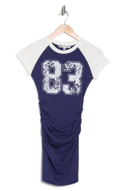 Madden Girl Raglan Sleeve Ruched Midi Dress In Blue