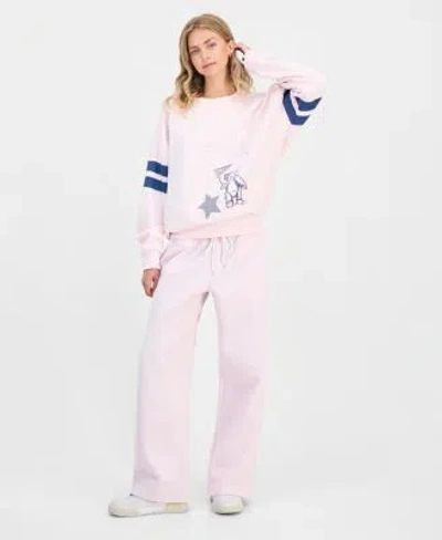 Madden Girl Rebel Veil Juniors Embellished Crewneck Sweatshirt  Juniors Wide Leg Sweatpants In Pink