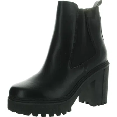 Madden Girl Rezzaa Womens Block Heel Leather Booties In Black