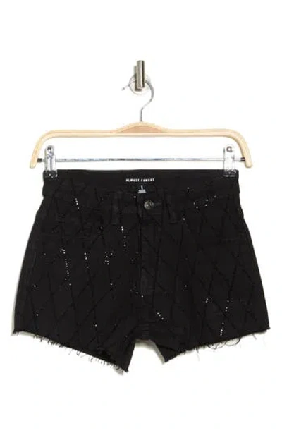 Madden Girl Rhinestone Front Raw Hem Denim Shorts In Black