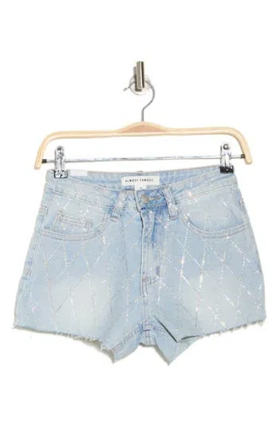 Madden Girl Rhinestone Front Raw Hem Denim Shorts In Brown