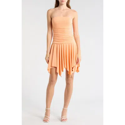 Madden Girl Ruched Strapless Drop Waist Dress In Orange