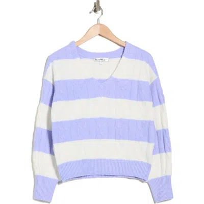 Madden Girl Rugby Stripe Cable Knit V-neck Sweater In Blue