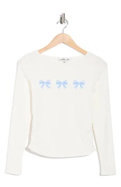 Madden Girl Side Ruched Long Sleeve T-shirt In White