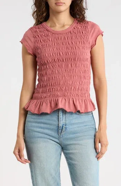 Madden Girl Smocked Cotton Blend Top In Brown
