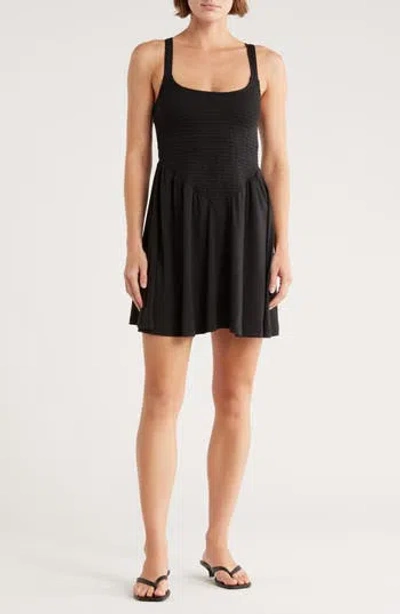 Madden Girl Smocked Skater Dress In Black