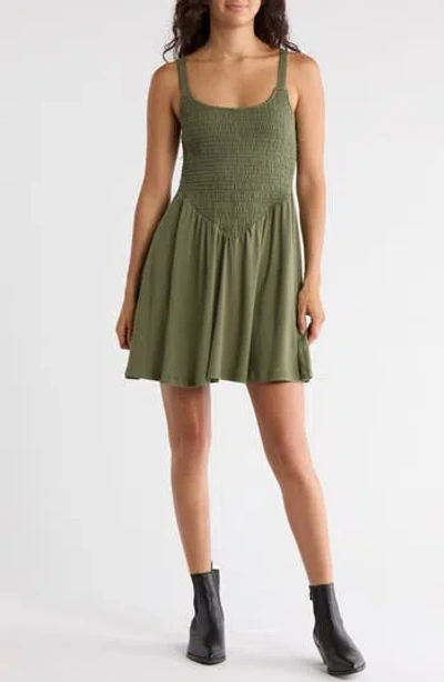 Madden Girl Smocked Skater Dress In Green