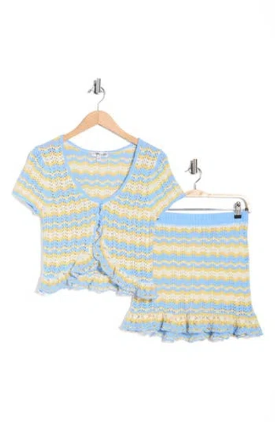 Madden Girl Stripe Pointelle Ruffle Sweater In Blue