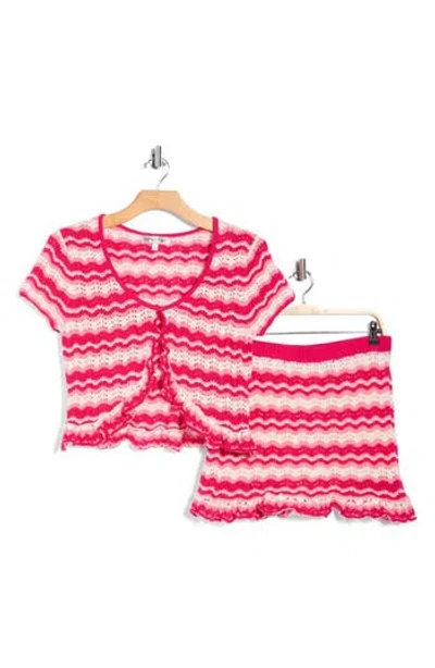 Madden Girl Stripe Pointelle Ruffle Sweater In Red