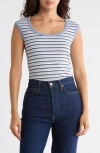 Madden Girl Stripe Scoop Neck Ribbed Tank In Blue